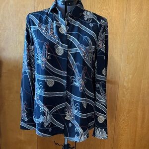 H&M Navy and White Paisley Blouse